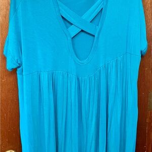 Bellamie Turquoise Crisscross Back Tee 22w